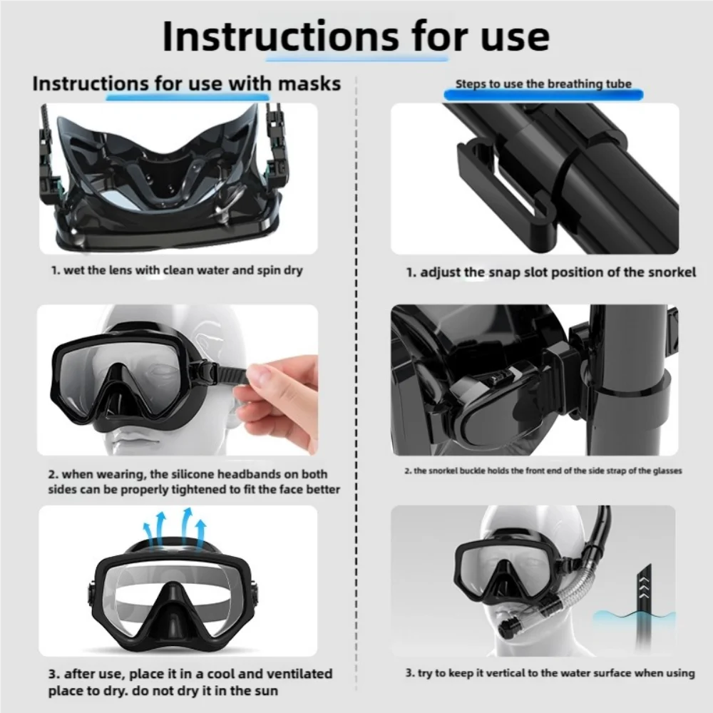 Diving Mask Snorkel Set For Adults Tempered Glass Scuba Professional Panoramic Snorkeling Gear Swimming Training Snorkel Kit