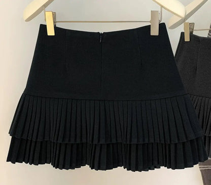 Autumn Winter Vintage Black Grey Versatile Pleated Short Skirt For Women 2025 Brown Temperament High Waist Sexy Mini Skirts Chic
