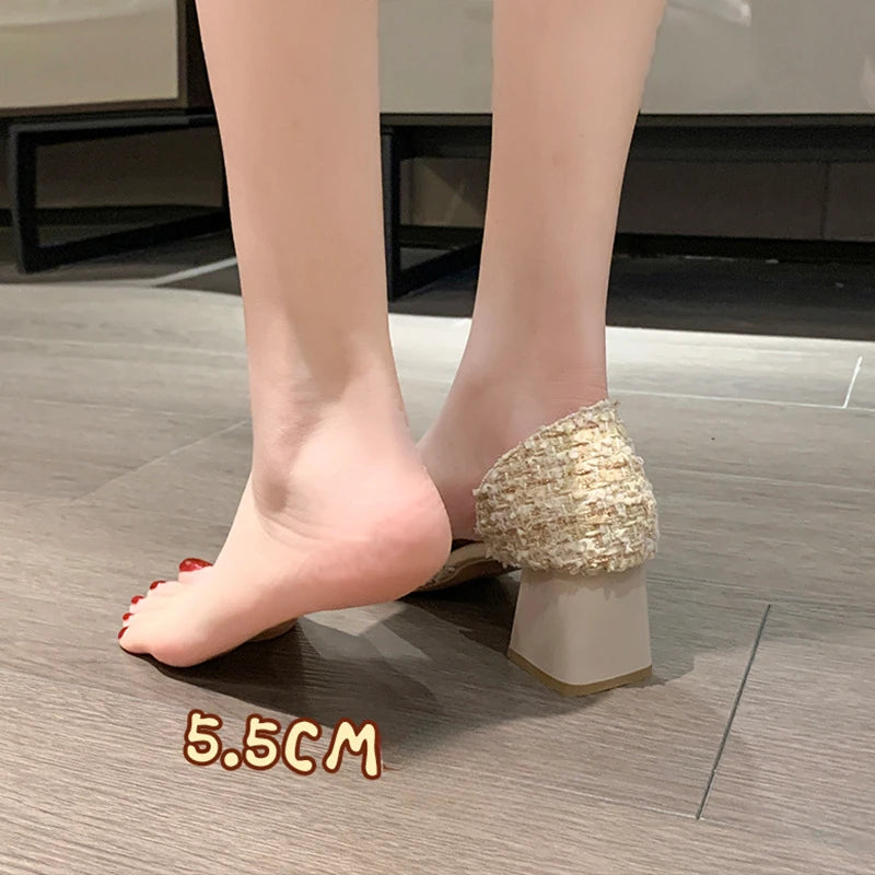 Woman Sexy High Heels New Elegant Wedding Dress Shoes Ladies Shallow Office Party Shoes Tweed Style Side Hollow Single Shoes