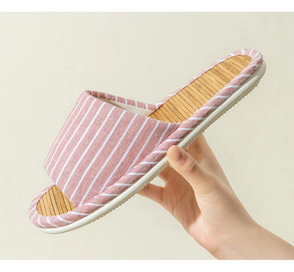 Striped Slippers Bamboo Women Autumn Home Couples Indoor House Non Slip Funny Sandals Shoes Male Soft Flat Summer For Tatami