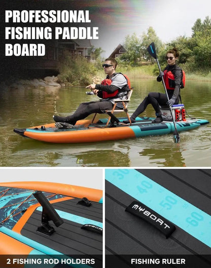2 Person Inflatable Kayak for Fishing, Double Seat Folding Canoe with Pump, Portable Kayak for Lake River Outdoor Water Sport