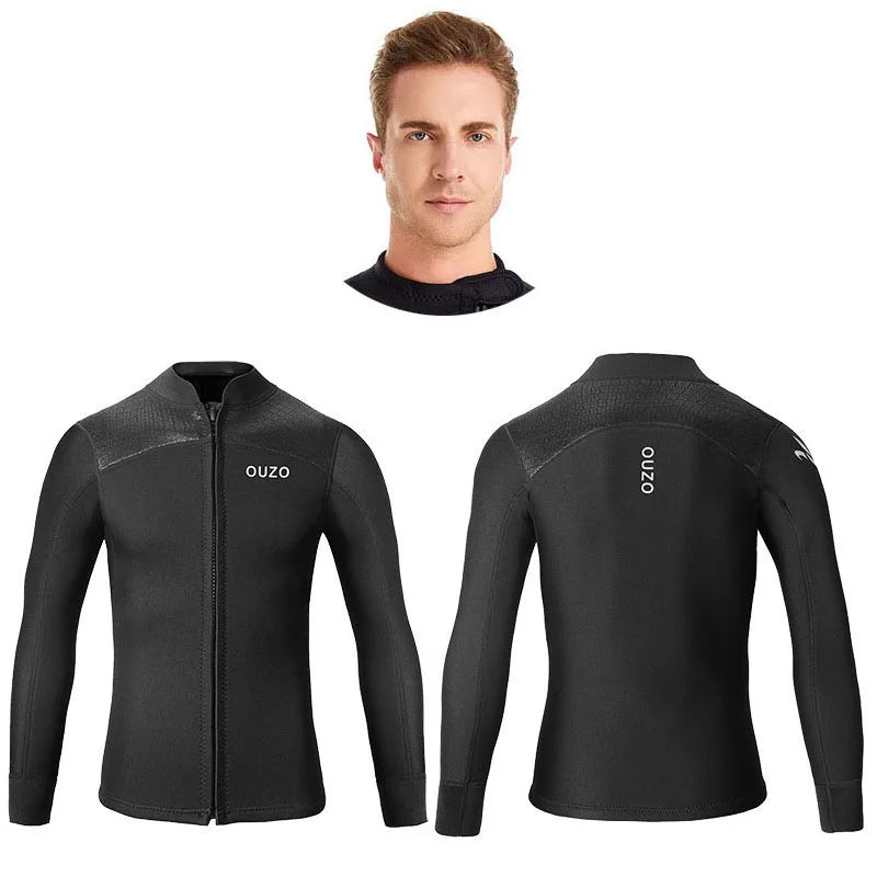 Wetsuit Tops Men and Women Vest 3mm Neoprene Long Sleeve Jacket Surfing Swimming Front Zip Wet Suit for Water Sports Shirt/Pants