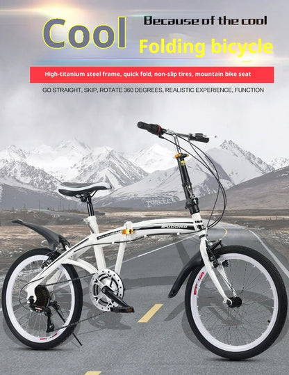 20 Inch Folding Bike Foldable 7 Speed Compact Portable Urban Commuter Bicycle Gift Road Adult Women Trifold Fixed Complete