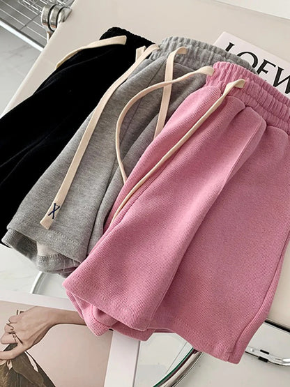 2026 Summer Shorts Women Elasticity Lovely Girls Korean Style Sweet Students Harajuku Simple Pure Gray Trousers Female New