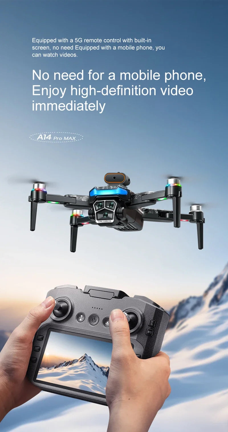 Xiaomi A14 pro Max Drone 8k HD Dual Camera GPS Brushless Optical Flow Obstacle Avoidance 4.5-inch Large Screen Uav Rc 20000m New