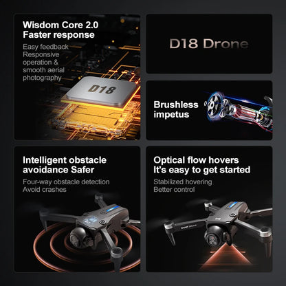 2025 D18 Drone 8K Aerial HD Dual Camera Photography Intelligent Obstacle Avoidance Brushless Motor 5G WIFI GPS Return VR Drone