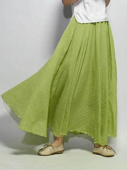 Women's Elegant High Waist Linen Maxi Skirt 2024 Summer Ladies Casual Elastic Waist 2 Layers Skirts saia feminina