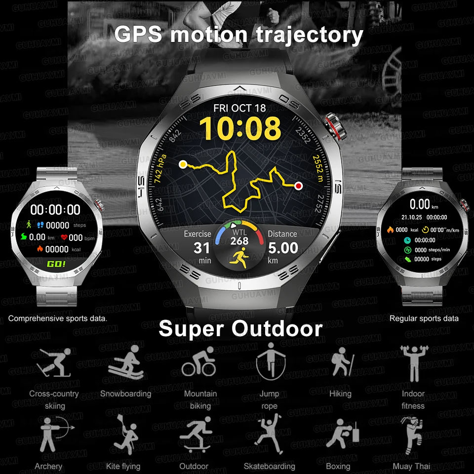 Luxury Metal Smart Watch For Men AMOLED Screen Bluetooth Call GPS Tracking Sports Heart Rate Monitor Smart watch For Android iOS