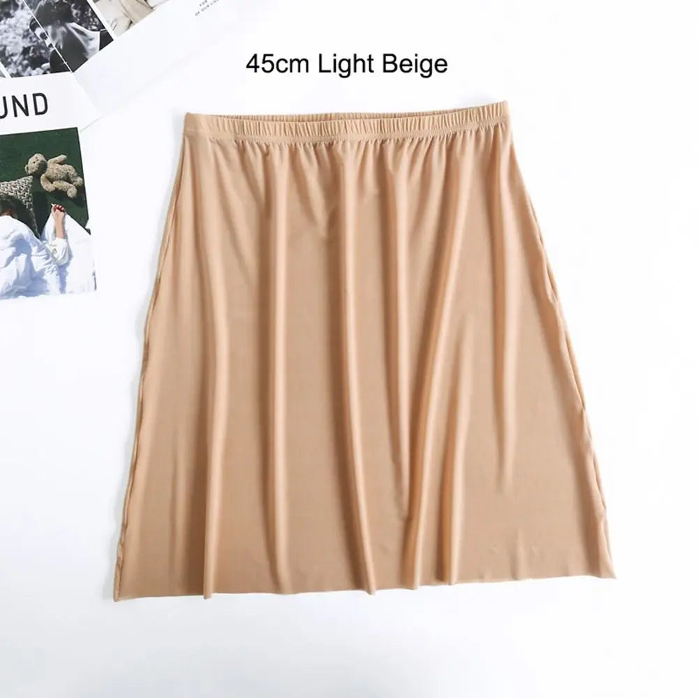 High Waist Solid Color Cotton Women Long Petticoat Ice Silk Underskirt Underskirt Half Slips Safety Underskirt Slips