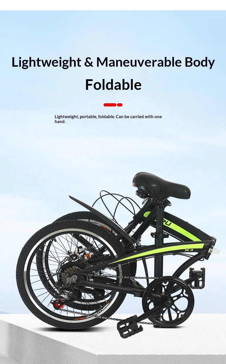 Folding Bike 20 Inch Aluminum Alloy Lightweight Commuter Bicycle 7 Speed Portable City Travel Ultralight Folding Bikes Grey