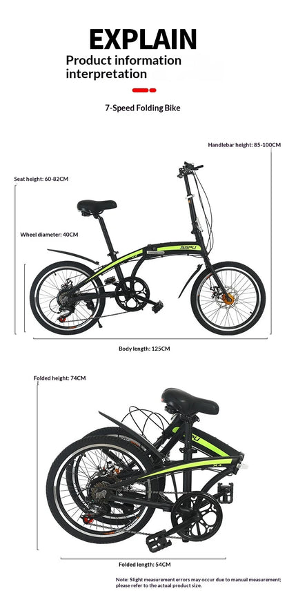 Folding Bike 20 Inch Aluminum Alloy Lightweight Commuter Bicycle 7 Speed Portable City Travel Ultralight Folding Bikes Grey