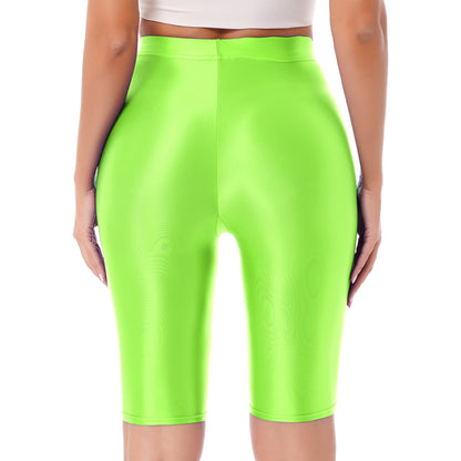 Women Glossy Shorts High Waist Fitness Short Leggings Oil Shiny Knee-Length Tights Swimming Trunks Female Workout Sports Bottoms