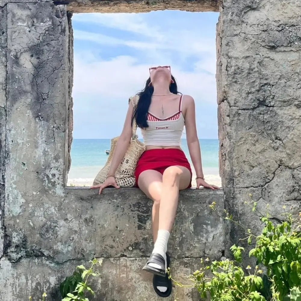 Beach Wear Sweet Swimsuits Two Piece V Hem Backless Floral Bikini Set Women Korean Style Sleeveless Flower Swimming Suit Summer