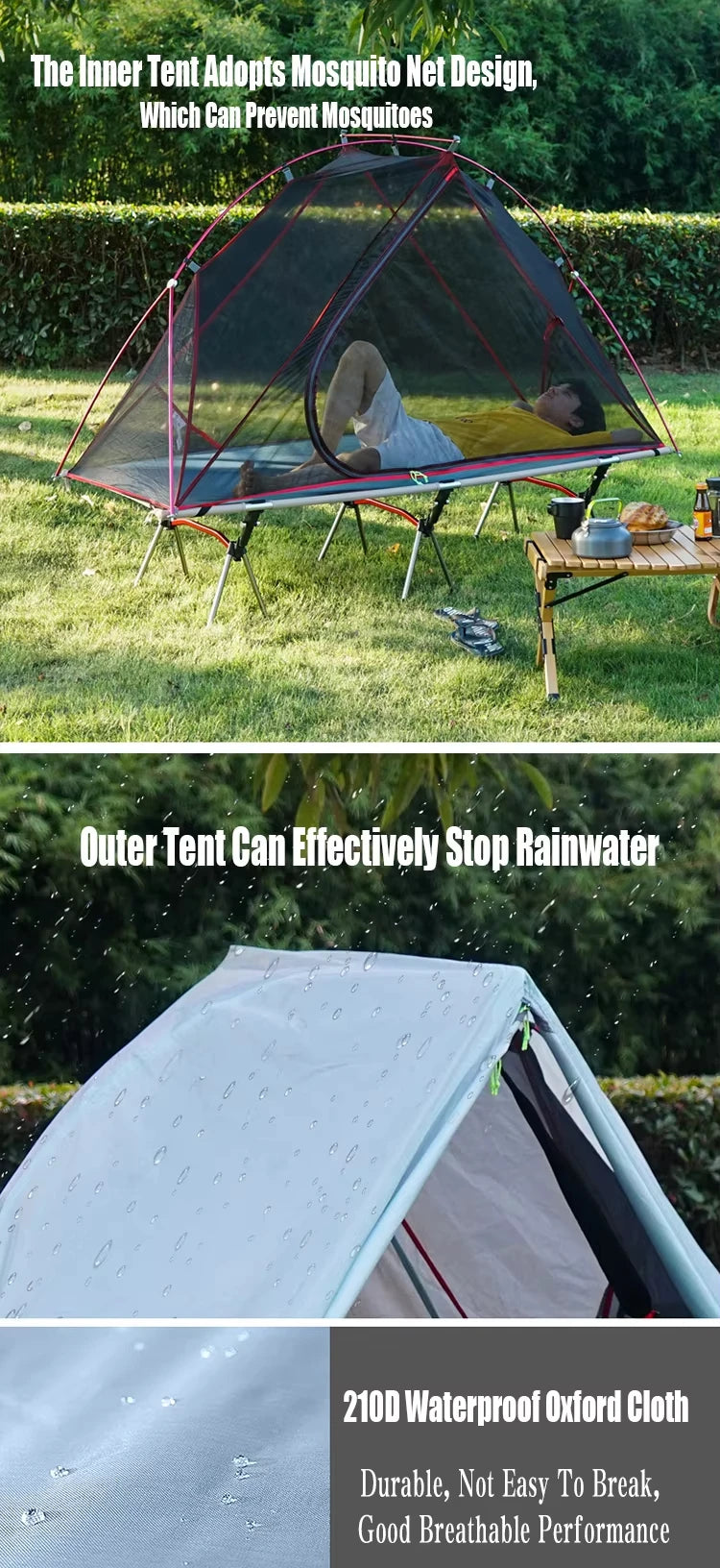 Outdoor Camping Off-The-Ground Tent Portable Single Tent Aluminum Alloy Folding Mosquito Net Fishing Tent