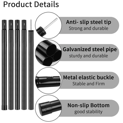 Tent Poles Camping Poles for Tarp Awning Canopy Shelter Sun Sail Tarpaulin Headroom Galvanized Steel Adjustable Telescoping Rods
