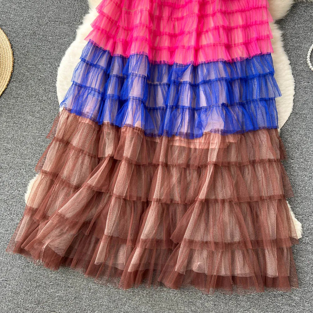Voille Skirts Women Gradient Y2k High Waist Elastic Jupe Ladies Tulle Mujer Faldas Ruffles Long Female Mesh Skirt Dropshipping