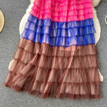 Voille Skirts Women Gradient Y2k High Waist Elastic Jupe Ladies Tulle Mujer Faldas Ruffles Long Female Mesh Skirt Dropshipping