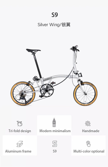 Litepro S9 Aluminum Alloy Frame 16 Inch 9 Speed Tri-fold Bicycle S /Y BAR Light Weight Foldable Bicycle Mini Folding Bike