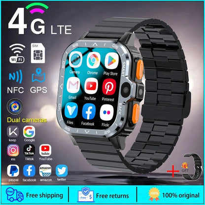 PGD SmartWatch 4G LTE GPS Wifi SIM Card NFC Dual Camera Rugged 64G ROM Storage Heart Rate Sports Smart Watch Men