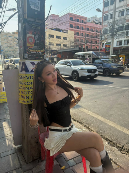 Summer Clothes Tweed Pleated Skirt Women Black Mini Skirts For Woman Preppy Low Waist Pleated Layered Casual Short Skirts Blue