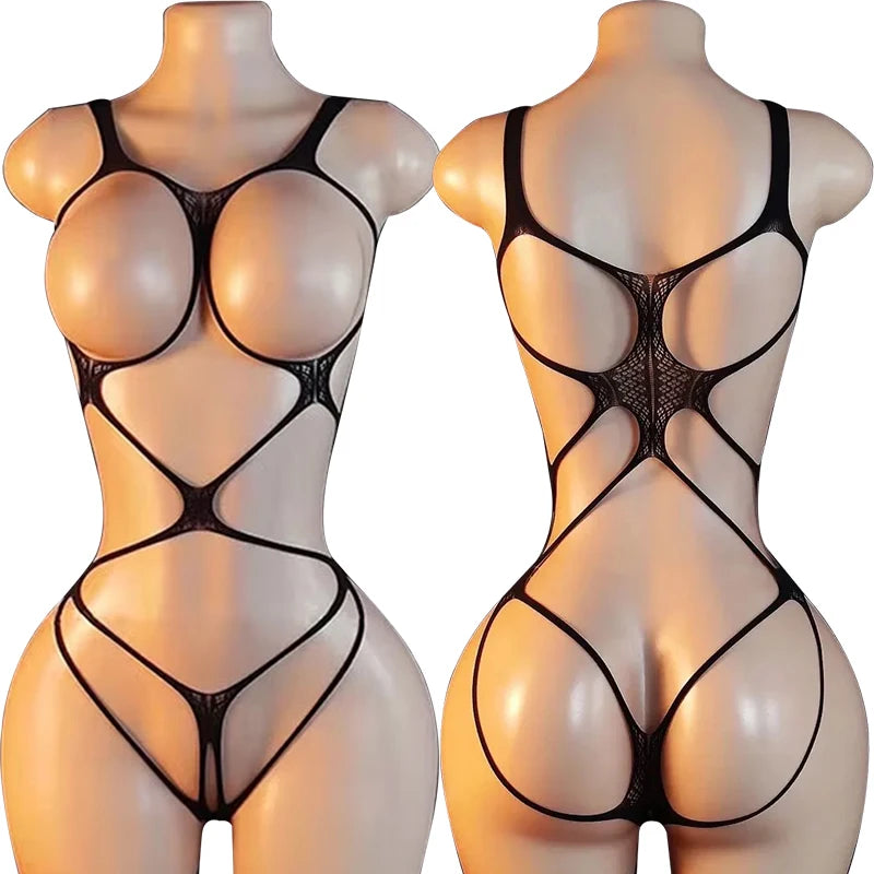 Sexy Fishnet Underwear For Woman Open Bra Bodysuit With Lace Stockings Set Porn Crotchless Bodystockings Hot Erotic Lingerie Set