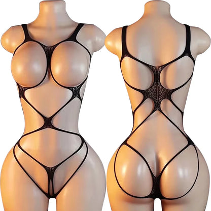 Sexy Fishnet Underwear For Woman Open Bra Bodysuit With Lace Stockings Set Porn Crotchless Bodystockings Hot Erotic Lingerie Set