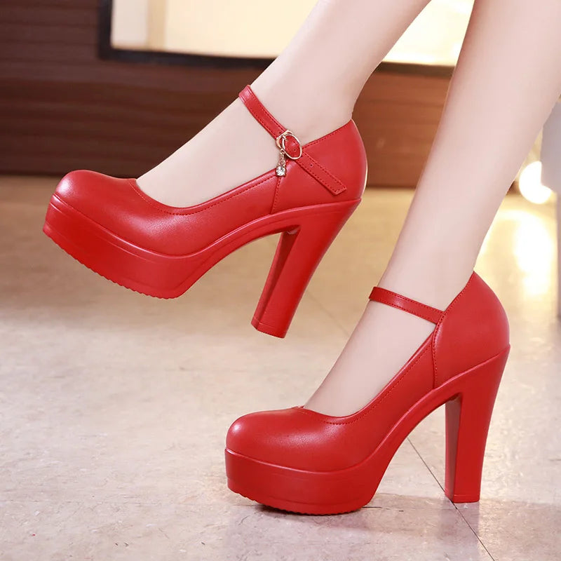 8 10 12cm Small Size 32-43 Shallow Thick Bottom Platform Pumps Women 2025 Block High Heels Shoes for Office Model Wedding Dress