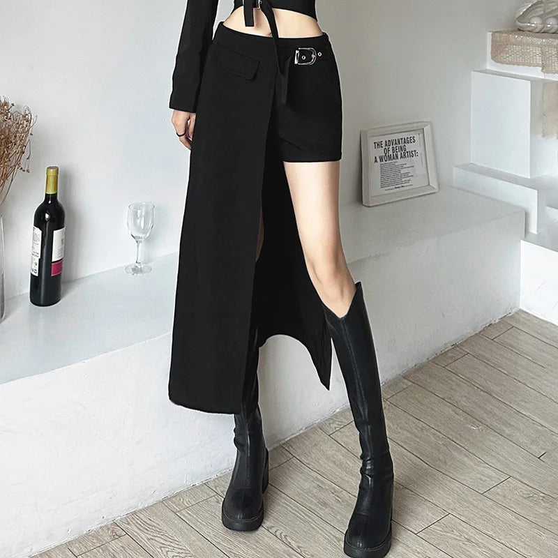 Gothic Patchwork Sexy Mini Skirts Goth Dark Techwear Women Grunge Irregular Hem High Waist Cargo Skirt Hip Hop Black Summer 2023