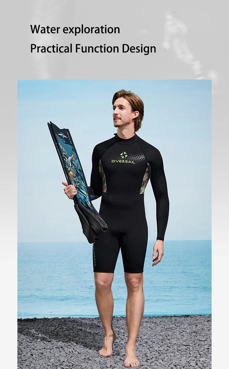 Men Women Wetsuit Shorty 1.5mm Neoprene + Lycra Thermal Swimsuit Diving Suits Front Zipper UV Protection Long Sleeve Surf Suits
