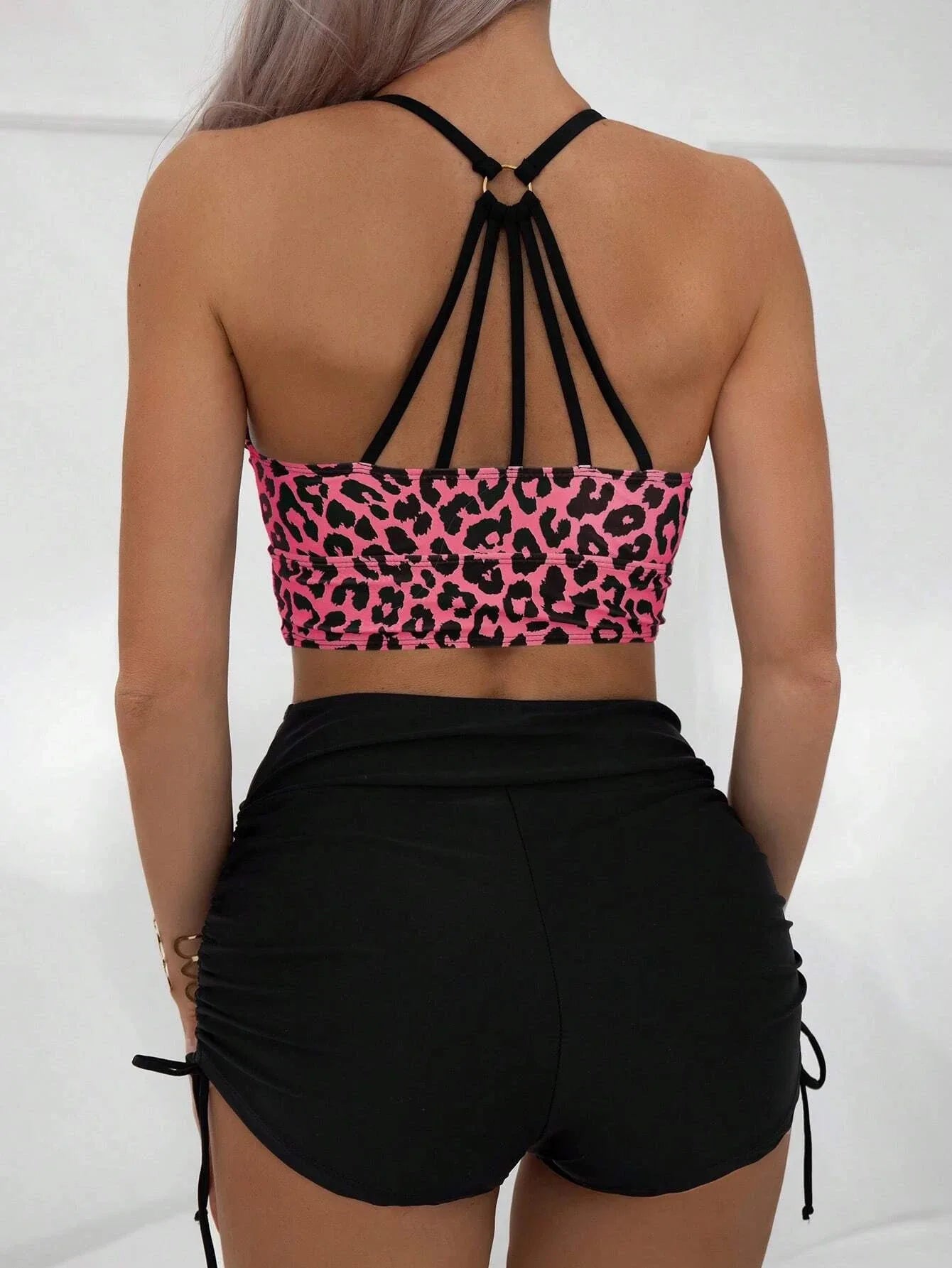 Vintage Leopard Print Bikini Women Metal Ring Hollow Backless Drawstring High Waist Swimsuit 2025 Beach Bathing Suit Swimwear