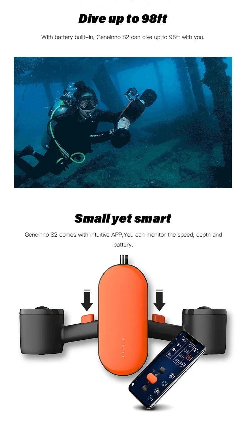 High Speed Electric Under Water Motor Scooter 1.2m/s Electric Underwater Thruster Sea Scooter for Diving Snorkeling
