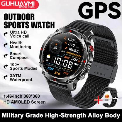 2026 New Outdoor Sport GPS Position Smart Watch Men 3ATM Waterproof Compass Altimeter 540mAh BT Call Fitness Watch