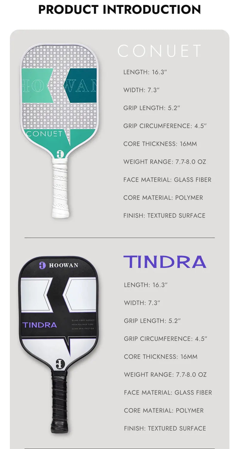 HOOWAN Pickleball Paddle Set of 2 Pickleball Rackets, 4 Outdoor Balls, Carrying Bag, Lightweight and Durable Pickle Ball Paddle