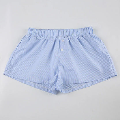 Striped Print Casual Shorts for Women Elastic Waist Fashion Button Bottoms Streetwear Chic Basic Y2K Loose Shorts