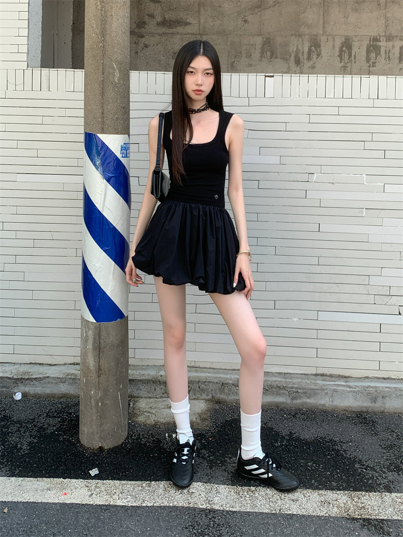 CHEERART Y2k Knitted Little Black Short Dresses For Women Summer Patchwork Bodycon Ball Gown Ribbed Mini Dress