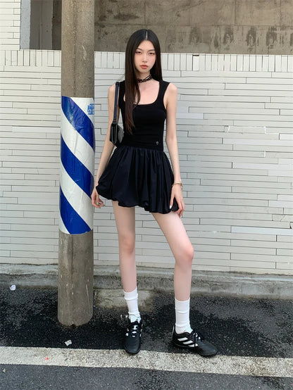 CHEERART Y2k Knitted Little Black Short Dresses For Women Summer Patchwork Bodycon Ball Gown Ribbed Mini Dress
