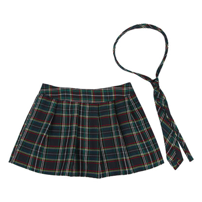 Womens Plaid Pleated Skirts With Necktie Harajuku Mini Japanese Preppy Schoolgirls Uniforms Kawaii Skirts Ladies Cosplay Costume