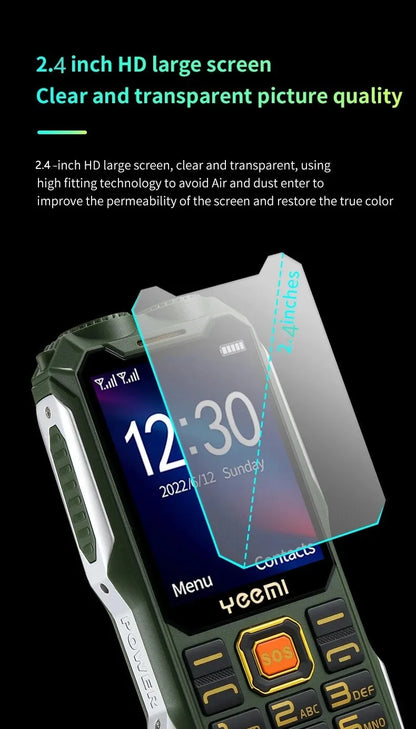YEEMI Q8 GSM 2G Rugged Phone Big Battery Dual Flashlight 2.4inches HD Screen Dual SIM Mobile Phone Large Button Cellphone