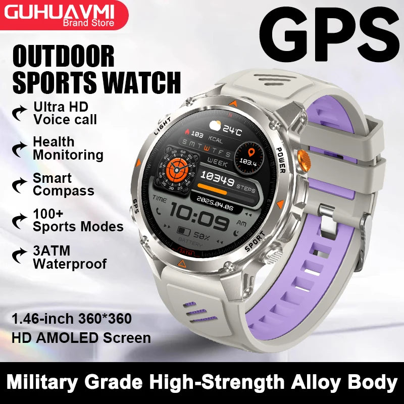 2026 New Outdoor Sport GPS Position Smart Watch Men 3ATM Waterproof Compass Altimeter 540mAh BT Call Fitness Watch