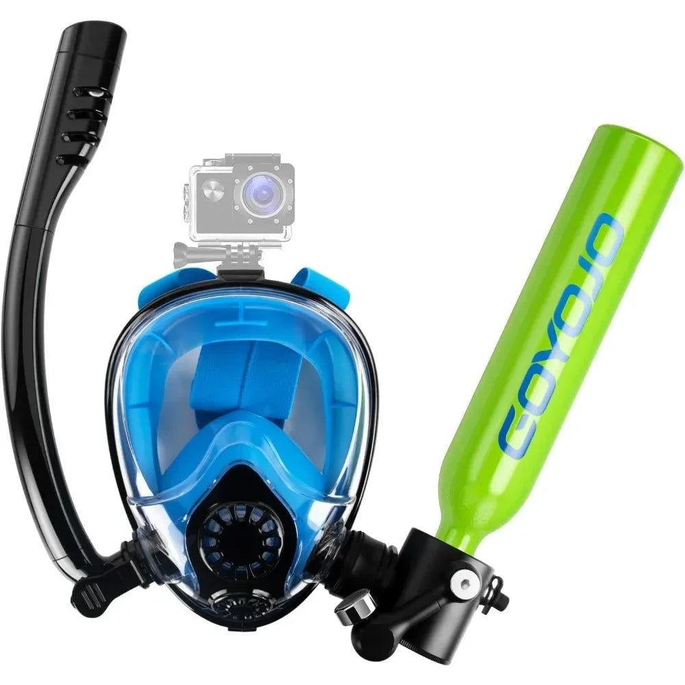 Mini Scuba Tank and Snorkel Mask Combo, 0.5L Scuba Gear with 6-10 Mins of Underwater Breathing, Underwater Breath System