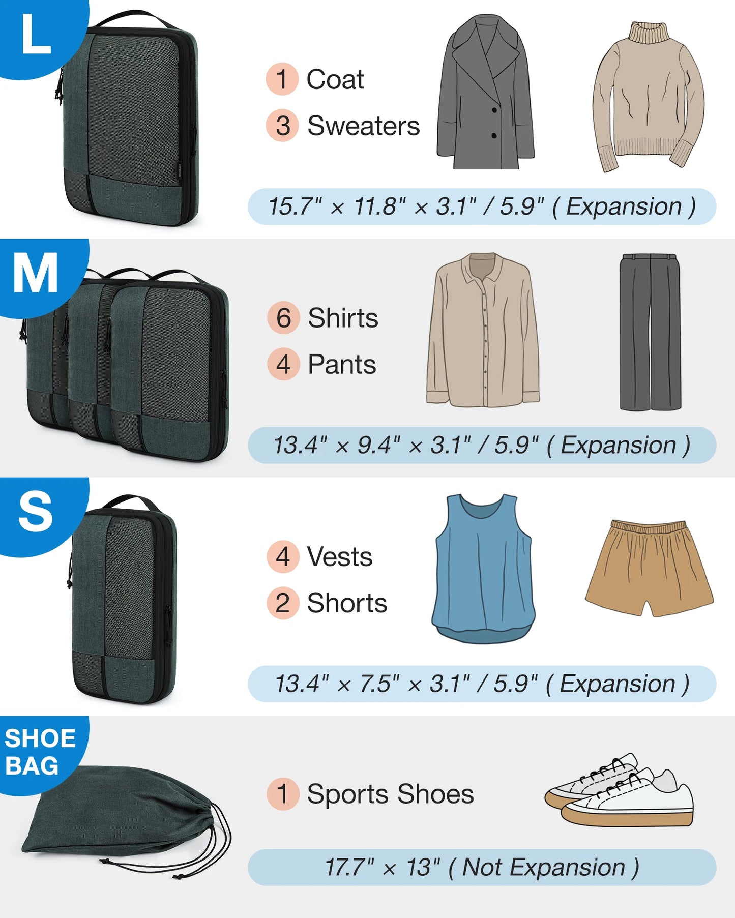 BAGSMART Compression Packing Cubes Men Travel Expandable Luggage Organizer  Carry on Luggage Packing Organizers for Women