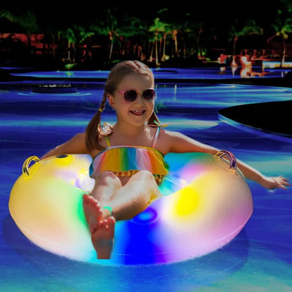 Inflatable Pool Floats Inflatable Floats Ring For Swimming Pool With Light PVC Water Toys With Two Handles Multicolor Light