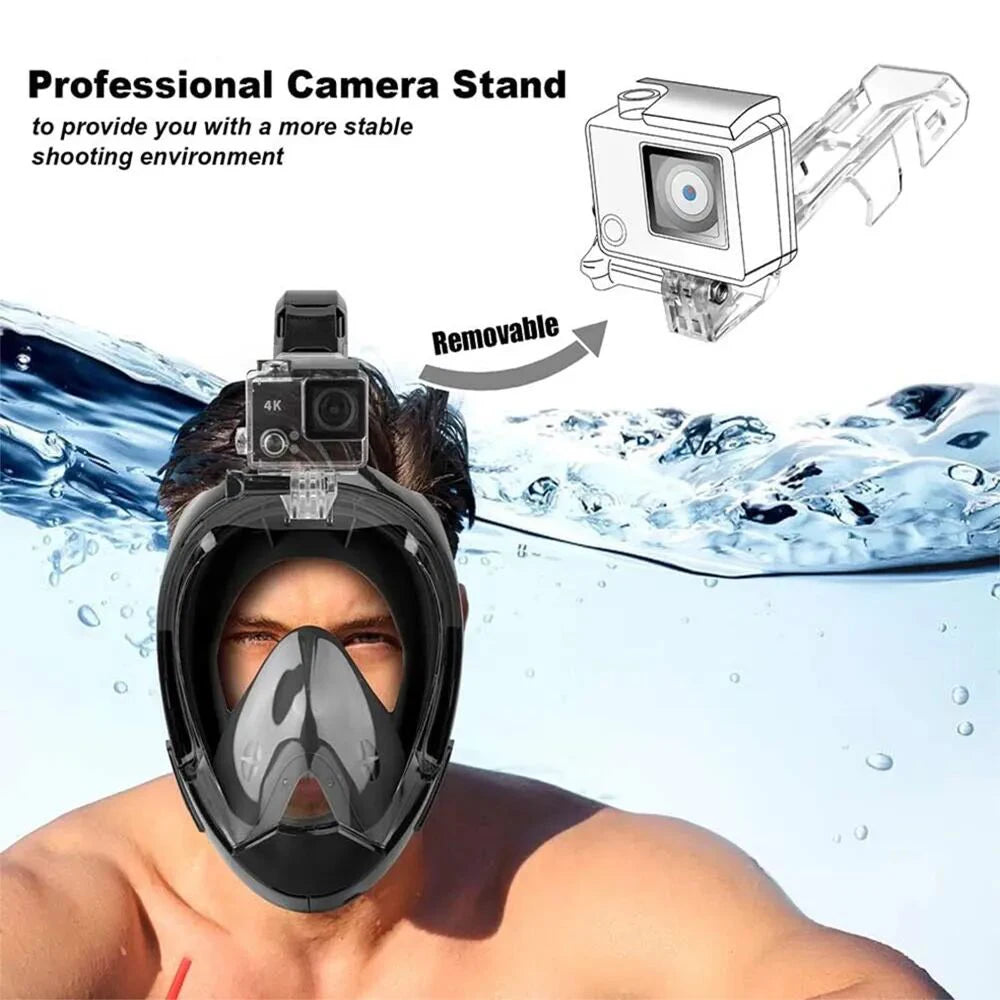 Full Face Diving Mask for Men Women Swim Snorkel Mask with Detachable Camera Mount Adult Snorkeling Tube Goggles Set Scuba Gear