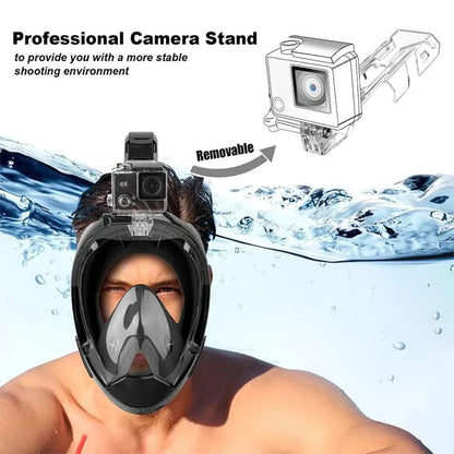 Full Face Diving Mask for Men Women Swim Snorkel Mask with Detachable Camera Mount Adult Snorkeling Tube Goggles Set Scuba Gear