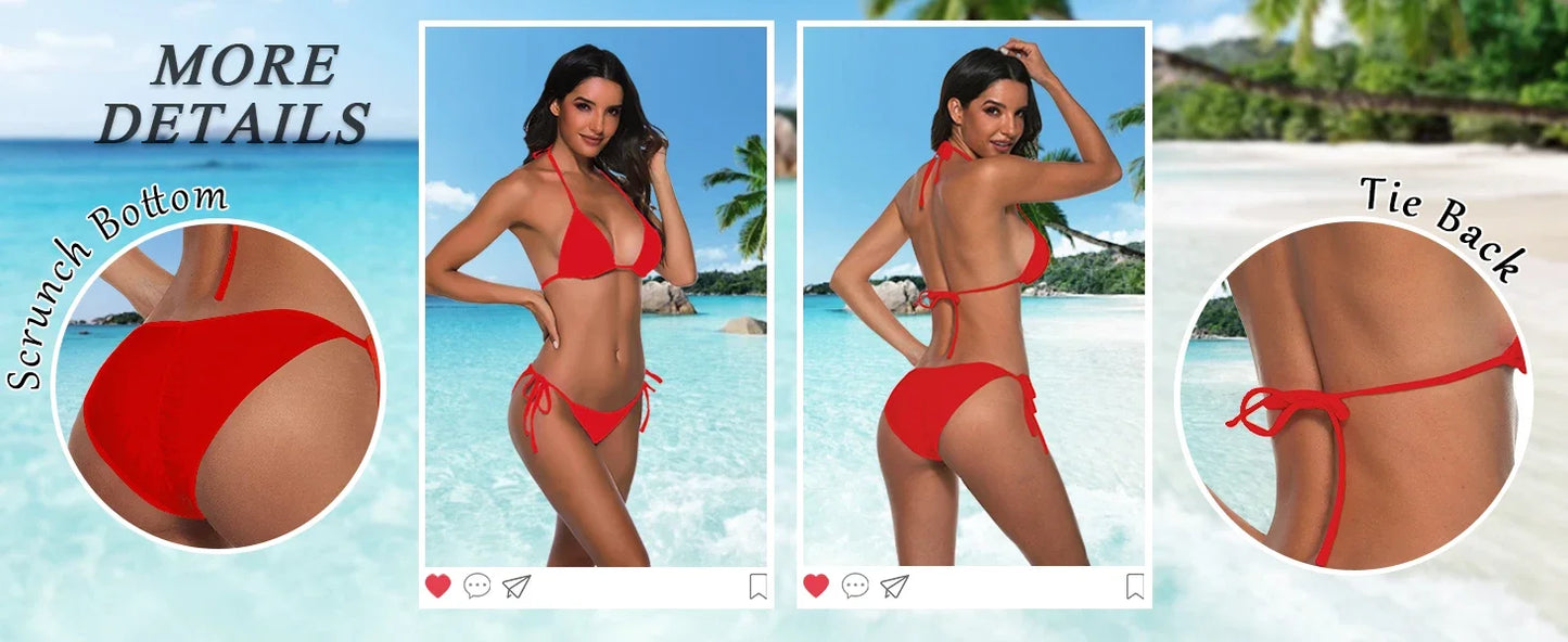 Women's Swimsuit and Bikinis Sets Solid Trendy Swimwear Stylish Sexy Woman Swimsuits Holiday Summer Beach Essentials