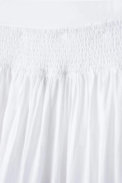 HH Blue Floral Embroidery Skirt For Women Fashion Casual Loose Elastic Waist Skirt Pleated Woman High Waist Midi Skirts