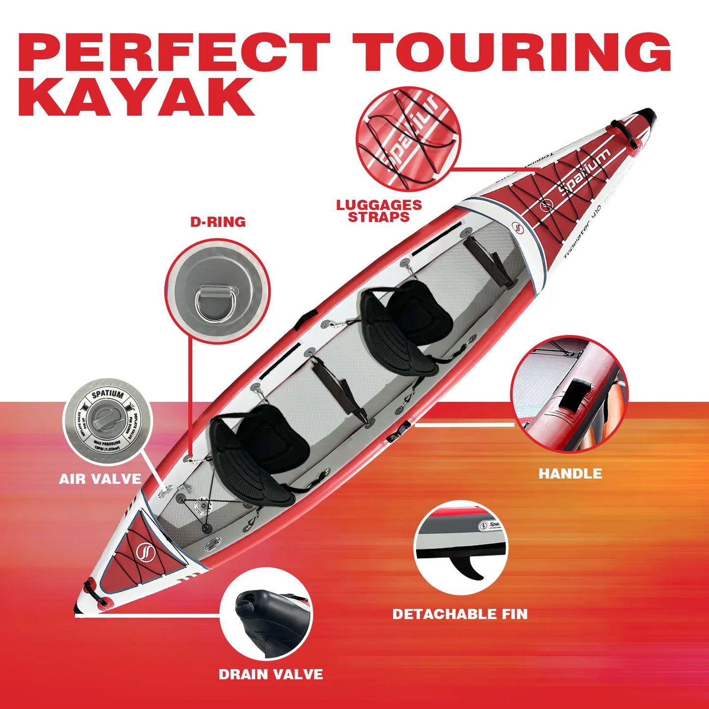 Spatium Inflatable Kayak PVC Fishing Boat 1-3 Person For Water Sports Surfing Rafting Touring Inflatable Kayak With Paddle,Seat