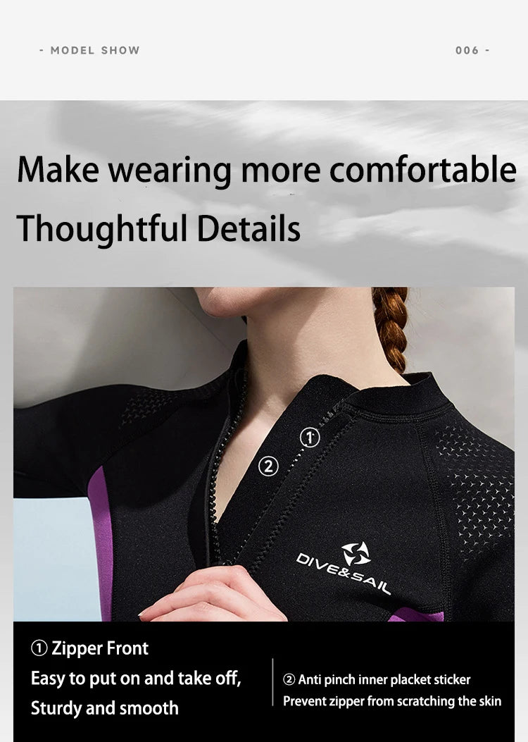 2025 New Men Women Wetsuit Top 3mm Neoprene Wetsuit Jacket Long Sleeve Front Zipper Swimsuit Surfing Diving Tops for Water Sport