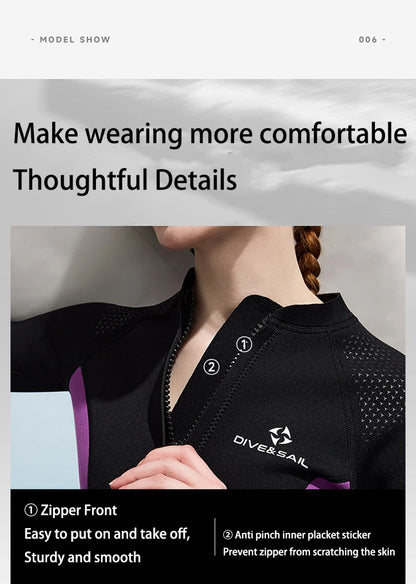 2025 New Men Women Wetsuit Top 3mm Neoprene Wetsuit Jacket Long Sleeve Front Zipper Swimsuit Surfing Diving Tops for Water Sport