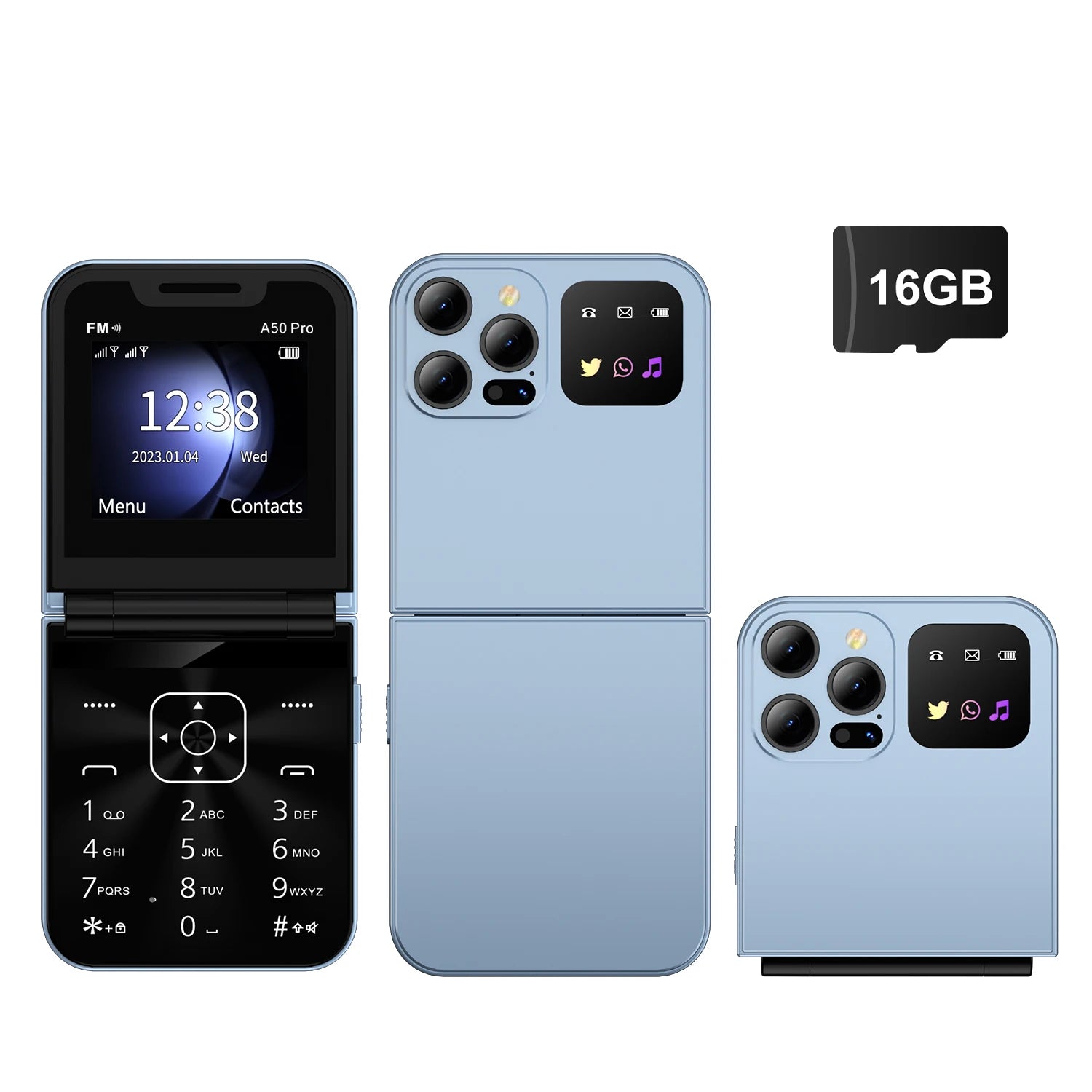 Foldable Mobile Phones Speed Dial 2 SlM Cards 2.4" Display Cellphone Call Recording LED flashlight Blacklist FM Radio Telephones